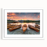 Textured art depicting an abstract Cumbria landscape in muted earth tones, framed with a white mat, ideal for bedroom decor.