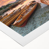 Art deco poster of Cumbria landscape in muted green and beige, on rolled canvas, ideal for dining room wall art.