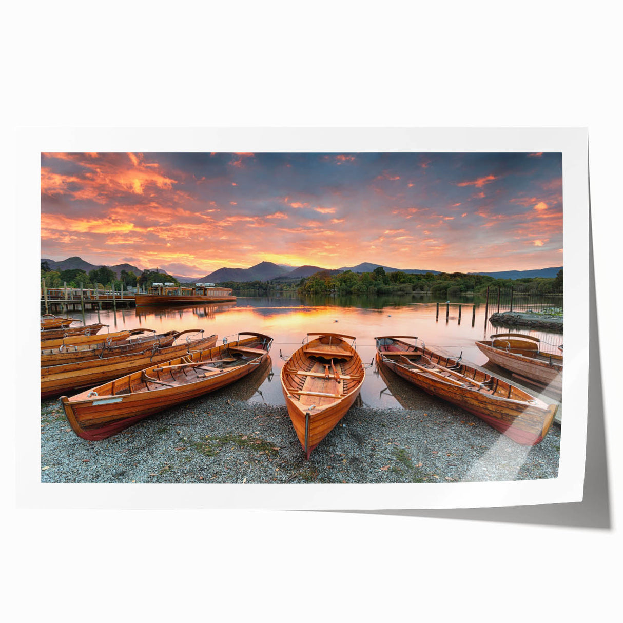 Extra large wall art featuring a serene Cumbrian landscape in muted green and blue tones, ideal for dining room decor.