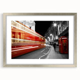 Extra large wall art featuring an abstract depiction of London's skyline in textured grays and blues, framed in silver.