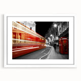 Textured abstract art print of London scenery in muted earth tones on a framed white mat, ideal for bedroom wall decor.