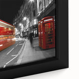 Extra large framed canvas featuring a textured, colorful depiction of the London skyline on a black background.