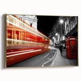 Framed canvas featuring a vintage-style black and gold London landscape, ideal for bedroom wall art.