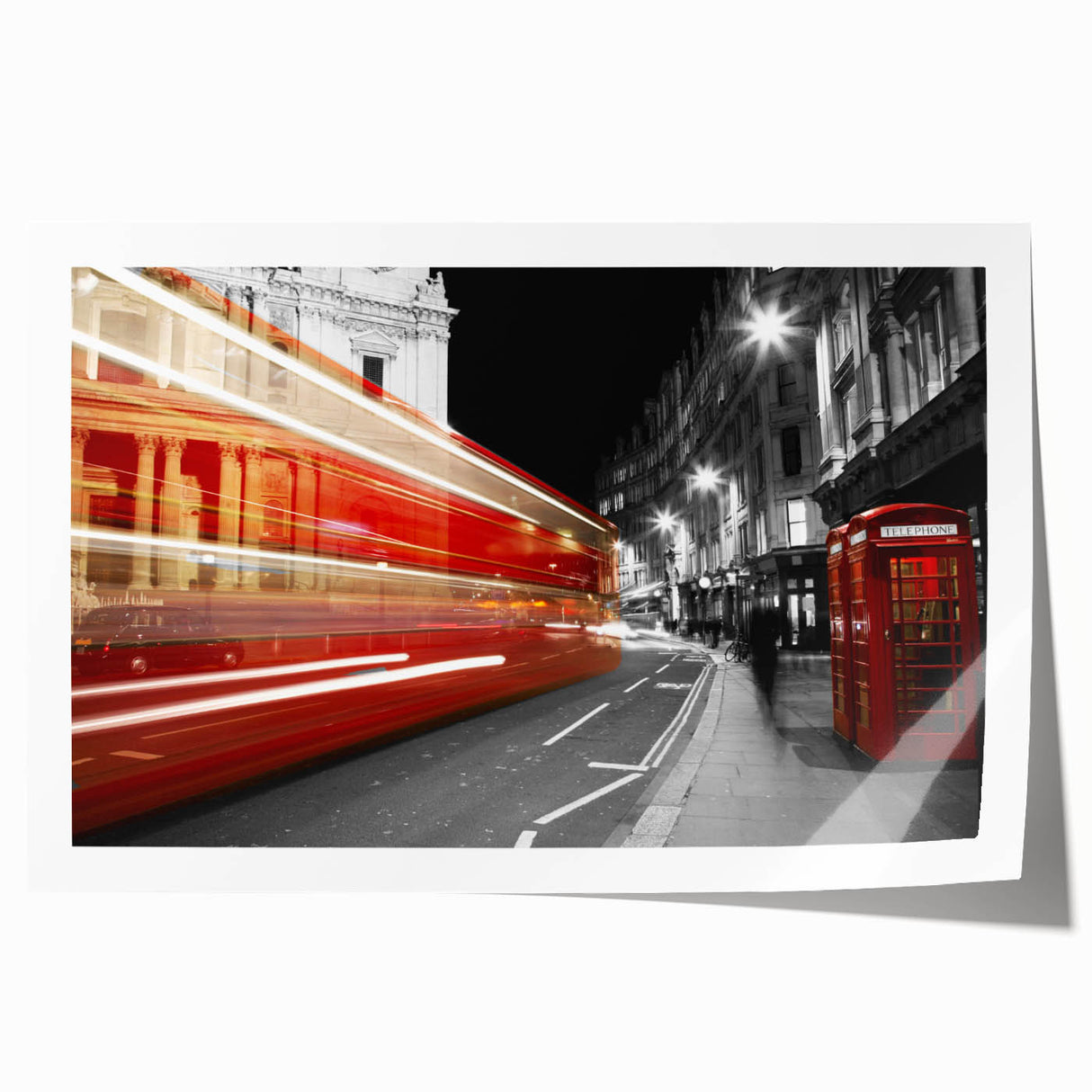 Extra large rolled print of a London cityscape featuring iconic landmarks in muted gray and blue tones.