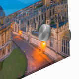 Large abstract wall art of Oxford scenery in muted earth tones on acrylic glass, ideal for dining room decor.