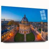 Large abstract wall art of Oxford scenery in muted earth tones on acrylic glass, suitable for bedroom or dining room decor.