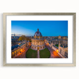 Extra large abstract art print of Oxford scenery in muted earth tones on a framed canvas, ideal for living room decor.