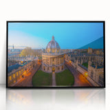 Large abstract wall art depicting Oxford's scenery in mid-century modernist style, framed in black acrylic.