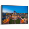 Black and white framed canvas of Oxford landscape, ideal for bedroom wall art in vintage poster style.