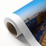 Art deco poster of Oxford scenery in muted earth tones on rolled canvas, ideal for nursery wall art.