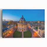 Black and white print of Oxford's cityscape on stretched canvas, suitable as large kitchen wall art.