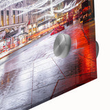 Mid-century modernist acrylic print of abstract Piccadilly scenery in muted earth tones, ideal for dining room art.