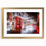 Abstract art print depicting a vibrant, colorful European cityscape, framed in gold and ideal for dining room decor.