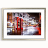 Extra large abstract art print of Piccadilly, England, using textured strokes in muted colors, framed in silver.