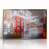 Art deco poster depicting Piccadilly, England in vibrant colors on a gold-framed acrylic, suitable for modern art wall decor.