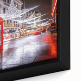 Extra large black wall art featuring a textured depiction of Piccadilly, England, in colorful hues.