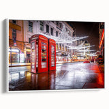 Vintage poster art of Piccadilly, England on a framed canvas, featuring colorful elements on a black background.