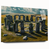 Acrylic print of Stonehenge in muted earth tones, ideal for bedroom or dining room art.