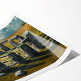 Extra large rolled print of Stonehenge with muted earth tones, ideal for large living room wall art.