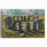 Black and white photo of Stonehenge on stretched canvas, suitable as large kitchen wall art or for bedroom decor.