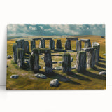 Black and white photograph of Stonehenge on stretched canvas, ideal for kitchen wall art.