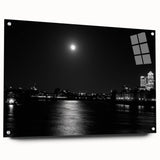 Acrylic print of the Thames River with soft blue and gray tones, suitable for bedroom or dining room wall art.