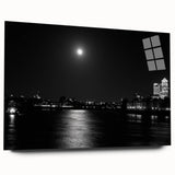 Large abstract wall art of the Thames River in muted blues and grays on acrylic glass.