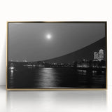 Framed acrylic print of the Thames River with muted gray and gold tones, ideal for modern art wall decor.
