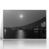 Mid-century modernist art of the Thames River, England in muted colors on a framed acrylic, ideal for nursery wall art.