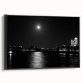 Black and white framed canvas of the Thames River landscape, ideal for bedroom wall art in a vintage poster style.