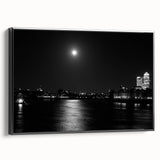 Black and white framed canvas of the Thames River landscape, ideal for bedroom wall art in a vintage poster style.