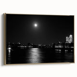 Framed canvas of the Thames River with vintage poster style in black and gold, ideal for bedroom wall art.