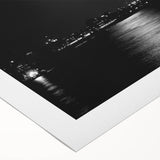 Art deco poster of the Thames River in muted blue and gray tones on rolled canvas, suitable for dining room wall art.