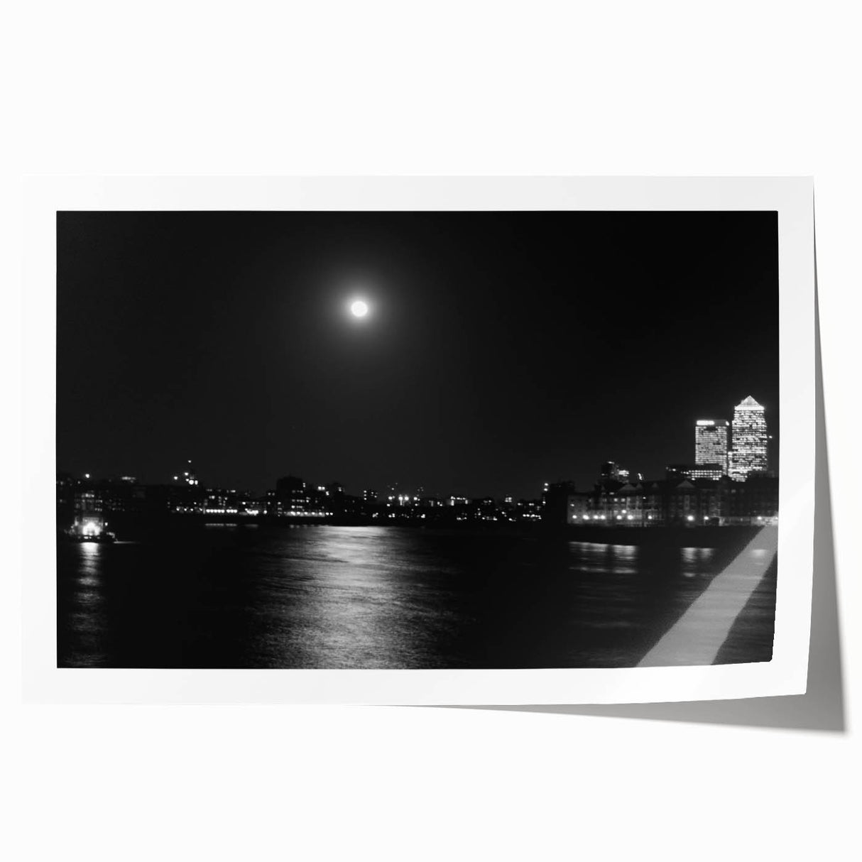 Rolled print of the Thames River with muted blue and gray tones, ideal for art wall dining room.