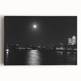 Black and white large art of the Thames River on stretched canvas, ideal for kitchen wall art or bedroom decor.