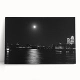 Black and white stretched canvas of the Thames River, ideal for kitchen wall art.