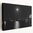 Large art of the Thames River in England on stretched canvas, featuring muted blue and gray tones.
