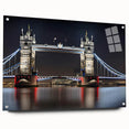Acrylic print of Tower Bridge with muted gray and blue tones, ideal for modern bedroom or dining room decor.