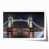 Rolled print of Tower Bridge in muted grays and blues, suitable for art wall dining room.