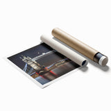 Extra large rolled print of Tower Bridge with muted gray tones, ideal for classy bathroom wall art.
