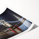 Extra large wall art featuring a line art depiction of Tower Bridge with floral elements, in black and white.