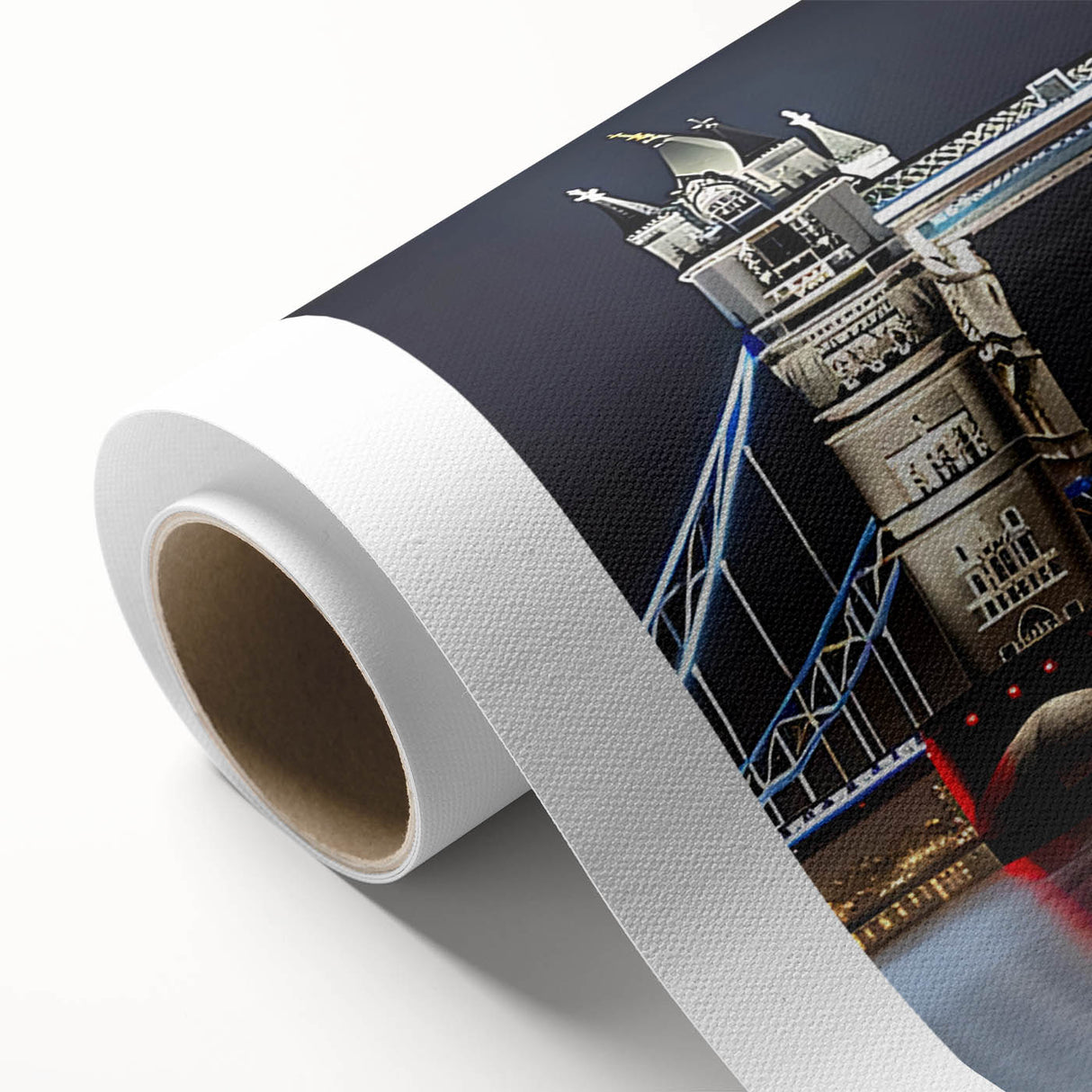 Art Deco poster of Tower Bridge in muted blue and gray tones on rolled canvas, ideal for nursery wall art.