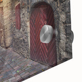 Large abstract wall art depicting a European scenery in muted earth tones on acrylic glass, ideal for dining room art.