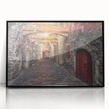 Large abstract wall art depicting a European Estonian scenery in muted earth tones, framed in black acrylic.