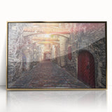 Art deco poster of a European cityscape in Estonia, displayed in a gold-framed acrylic, suitable for modern art wall decor.