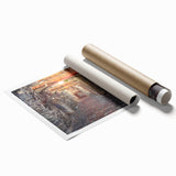 Extra large rolled print depicting a serene Estonian landscape with soft floral elements, ideal for classy bathroom wall art.