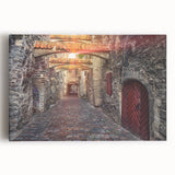 Black and white photo of a European cityscape on stretched canvas, ideal for kitchen wall art or bedroom ambiance.