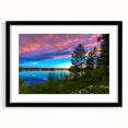 Abstract art print of a vibrant, colorful Finnish landscape on a large textured canvas, framed in black.