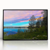 Large abstract wall art depicting a serene Finnish landscape in muted earth tones on a framed acrylic.