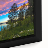 Framed canvas of a textured, colorful European scenery in black, ideal for extra large living room wall art.